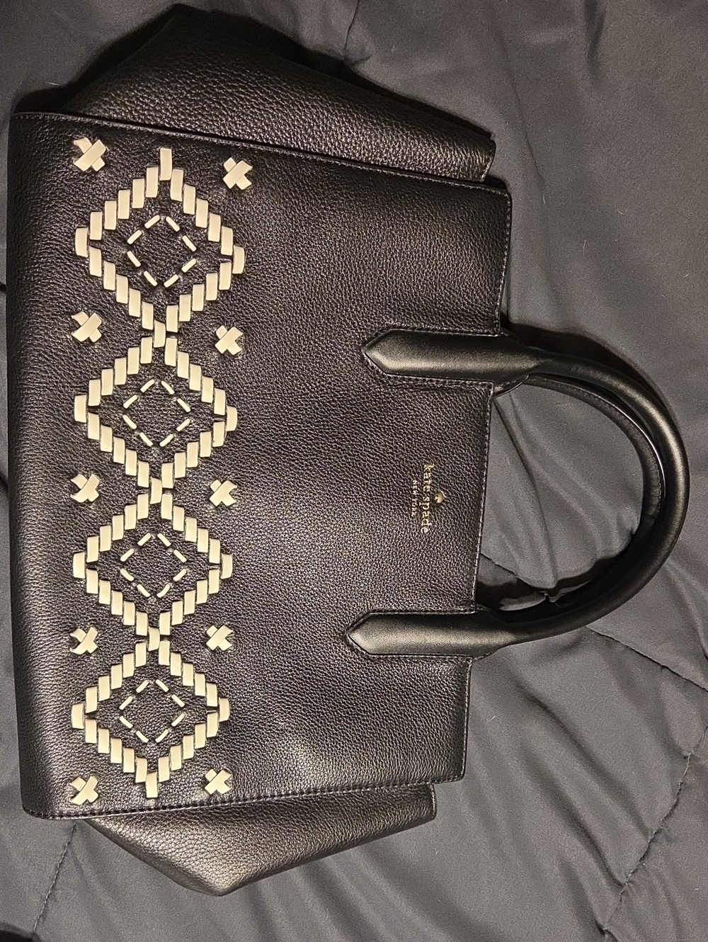 kate spade Black Satchel with Cream Woven Detail